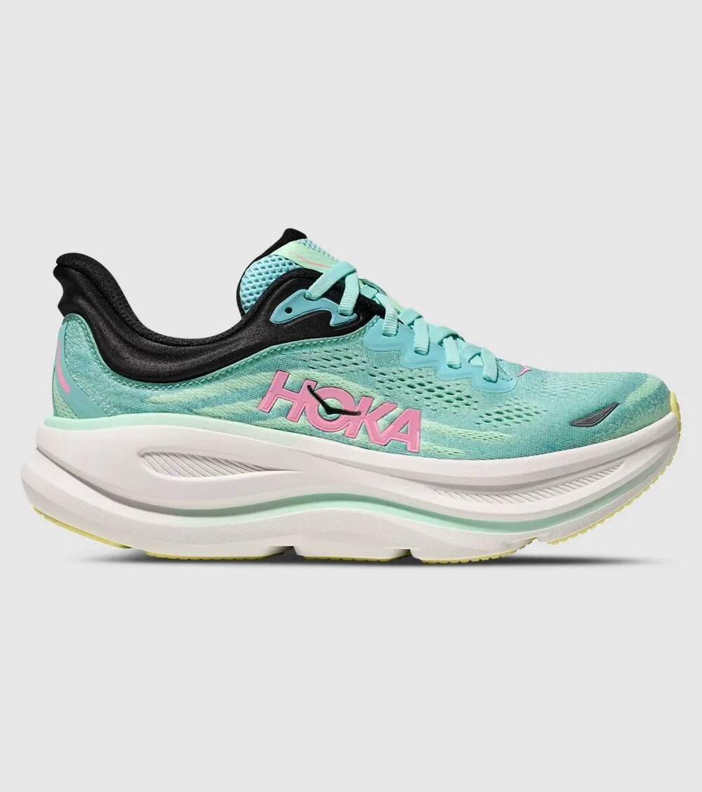 NEW HOKA women's bondi 9 wide running shoes in blue spark/mint fluorite